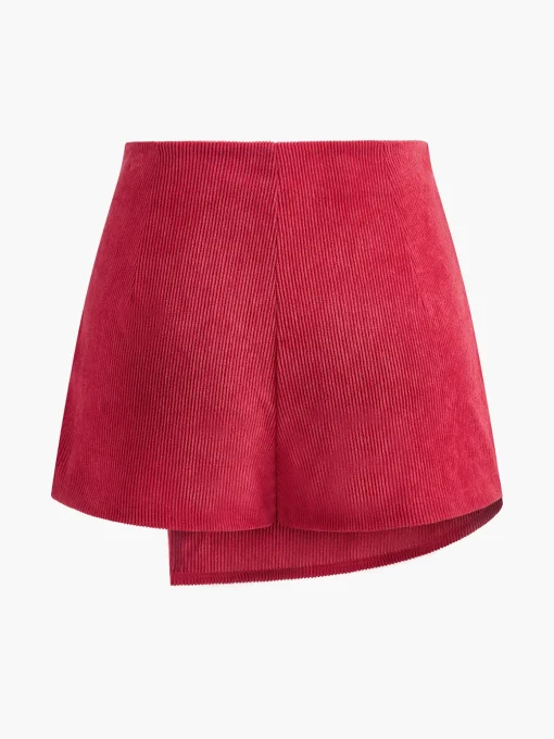 COMMENSE Skirts|Bottoms^Button-Decor Corduroy Zipper Skirt Red