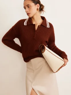 COMMENSE Sweater Tops|Sweaters & Cardigans^Cable Knit Button Polo Sweater Brown