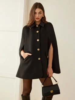 COMMENSE Outerwear|Outerwear^Camellia-Button Cloak Black