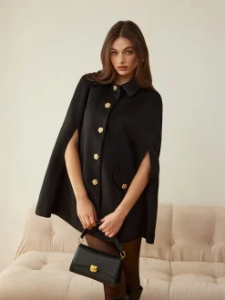 COMMENSE Outerwear|Outerwear^Camellia-Button Cloak Black