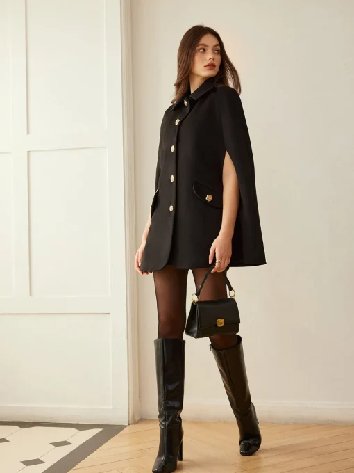 COMMENSE Outerwear|Outerwear^Camellia-Button Cloak Black