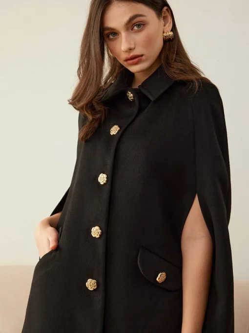 COMMENSE Outerwear|Outerwear^Camellia-Button Cloak Black