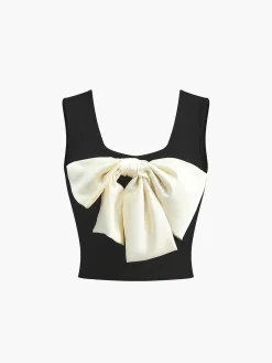 COMMENSE Tank Tops & Camis|Tops^Casual Bow Tank Top Black