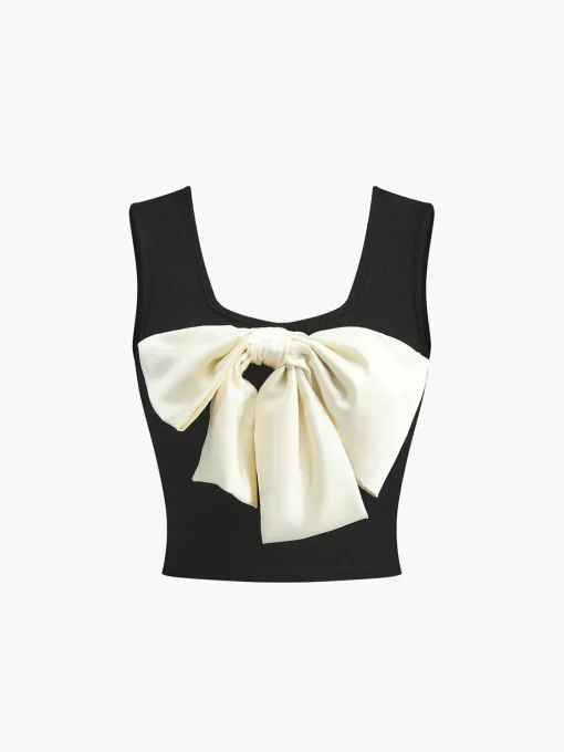 COMMENSE Tank Tops & Camis|Tops^Casual Bow Tank Top Black