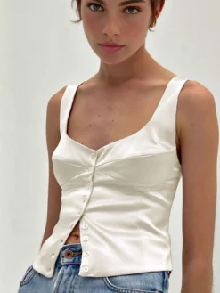 COMMENSE Tank Tops & Camis|Tops^Casual Button-Front Tank Top Off-White