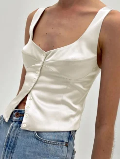 COMMENSE Tank Tops & Camis|Tops^Casual Button-Front Tank Top Off-White