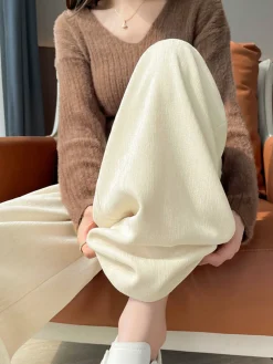 COMMENSE Pants|Bottoms^Casual Corduroy Pants Without Belt Off-White