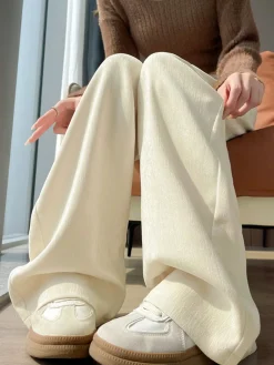 COMMENSE Pants|Bottoms^Casual Corduroy Pants Without Belt Off-White
