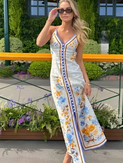 COMMENSE Dresses^Casual Floral Printed Halter Long Dress Multicolor