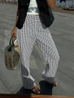 COMMENSE Wide Leg|Pants^Casual Plaid Wide Leg Pants BlackandWhite