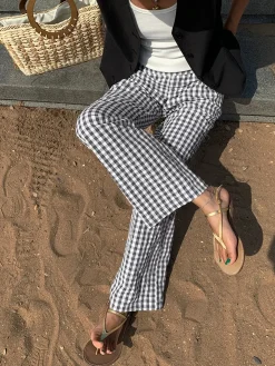 COMMENSE Wide Leg|Pants^Casual Plaid Wide Leg Pants BlackandWhite
