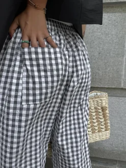 COMMENSE Wide Leg|Pants^Casual Plaid Wide Leg Pants BlackandWhite
