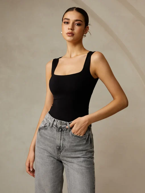 COMMENSE Tank Tops & Camis|Tops^Casual Plain Tank Top Black