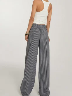 COMMENSE Wide Leg|Pants^Casual Striped Wide Leg Pants Black