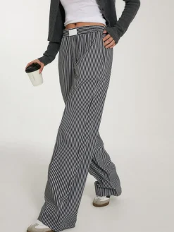 COMMENSE Wide Leg|Pants^Casual Striped Wide Leg Pants Black