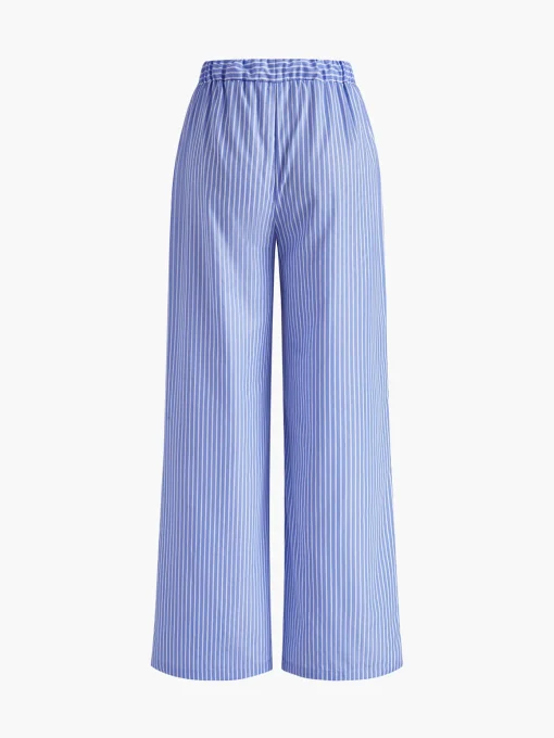 COMMENSE Wide Leg|Pants^Casual Striped Wide Leg Pants Black