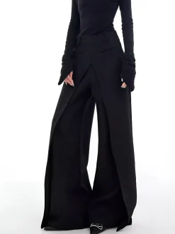 COMMENSE Pants|Bottoms^Casual Wide-Leg Thin Pants Black