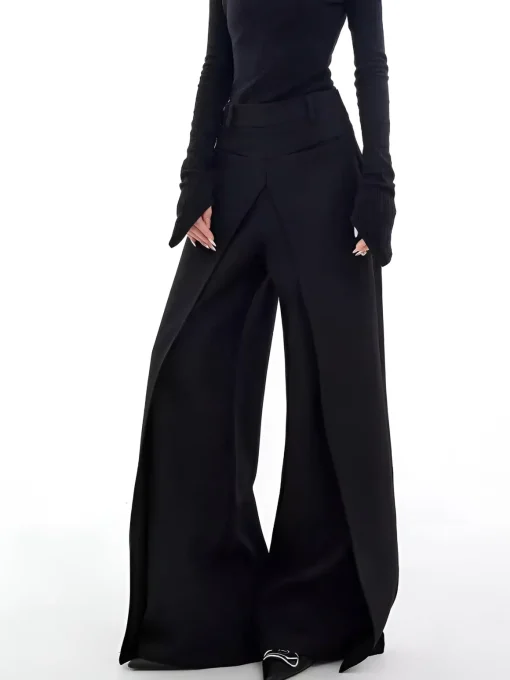 COMMENSE Pants|Bottoms^Casual Wide-Leg Thin Pants Black