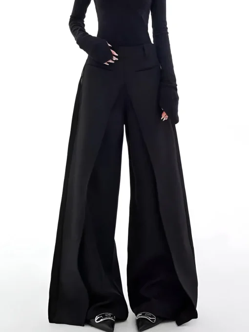 COMMENSE Pants|Bottoms^Casual Wide-Leg Thin Pants Black