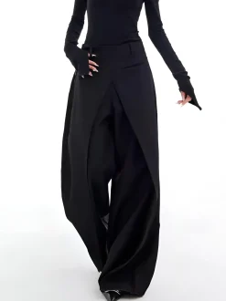 COMMENSE Pants|Bottoms^Casual Wide-Leg Thin Pants Black