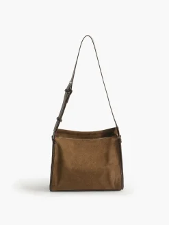 COMMENSE Bags|Accessories^Causal Bucket Zipper Tote Bag DarkBrown