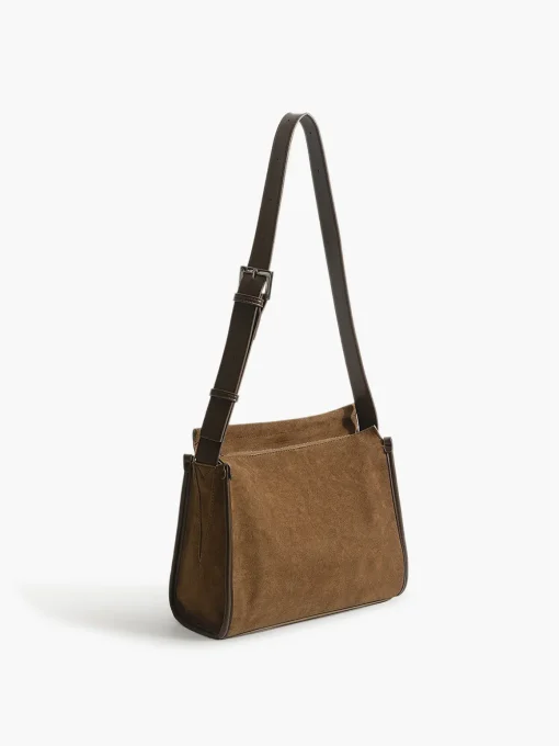 COMMENSE Bags|Accessories^Causal Bucket Zipper Tote Bag DarkBrown