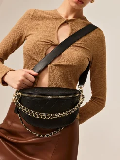 COMMENSE Bags|Accessories^Chain Decor Zipper Shoulder Bag Black