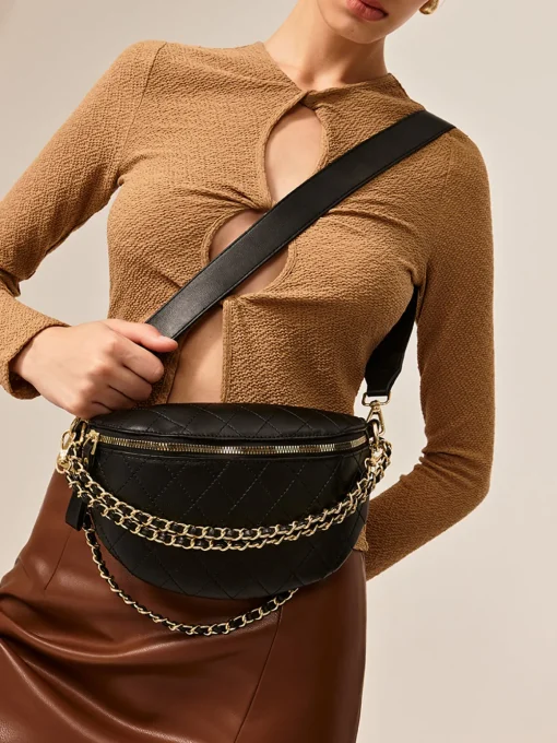 COMMENSE Bags|Accessories^Chain Decor Zipper Shoulder Bag Black