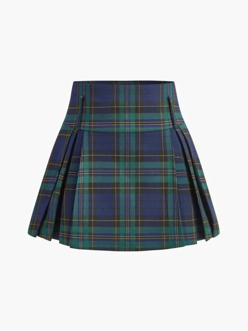 COMMENSE Skirts|Bottoms^Checked Zipper Mini Skirt Burgundy