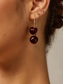 COMMENSE Earrings|Accessories^Cherry Charm Dangle Earrings Burgundy