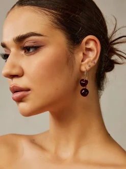 COMMENSE Earrings|Accessories^Cherry Charm Dangle Earrings Burgundy