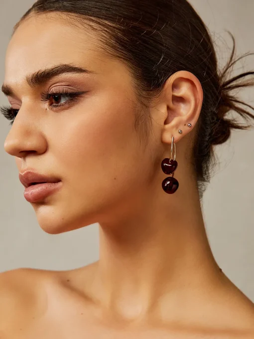 COMMENSE Earrings|Accessories^Cherry Charm Dangle Earrings Burgundy