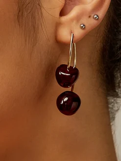 COMMENSE Earrings|Accessories^Cherry Charm Dangle Earrings Burgundy