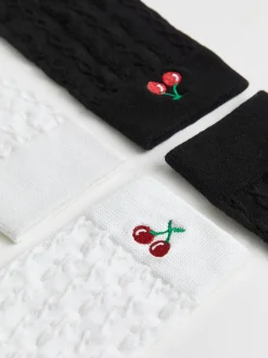 COMMENSE Socks & Tights|Accessories^Cherry Embroidered Twist Warm Pile Socks Black
