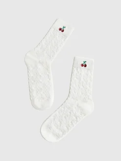 COMMENSE Socks & Tights|Accessories^Cherry Embroidered Twist Warm Pile Socks Black