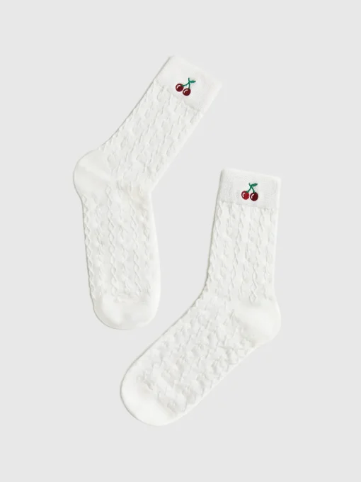COMMENSE Socks & Tights|Accessories^Cherry Embroidered Twist Warm Pile Socks Black