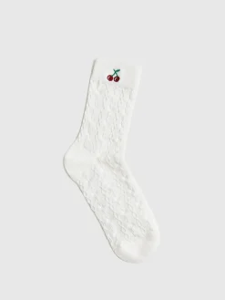 COMMENSE Socks & Tights|Accessories^Cherry Embroidered Twist Warm Pile Socks Black