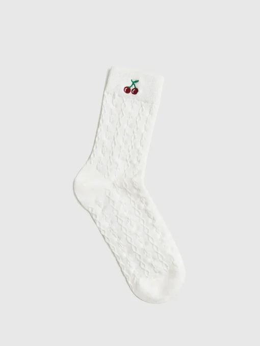 COMMENSE Socks & Tights|Accessories^Cherry Embroidered Twist Warm Pile Socks Black