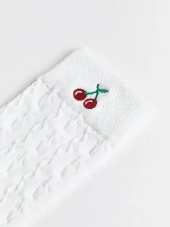 COMMENSE Socks & Tights|Accessories^Cherry Embroidered Twist Warm Pile Socks Black