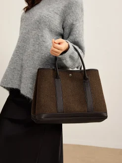 COMMENSE Bags|Accessories^Chevron Button Clasp Tote Bag Brown