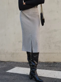 COMMENSE Skirts|Bottoms^Chevron Split Midi Skirt Without Belt Grey