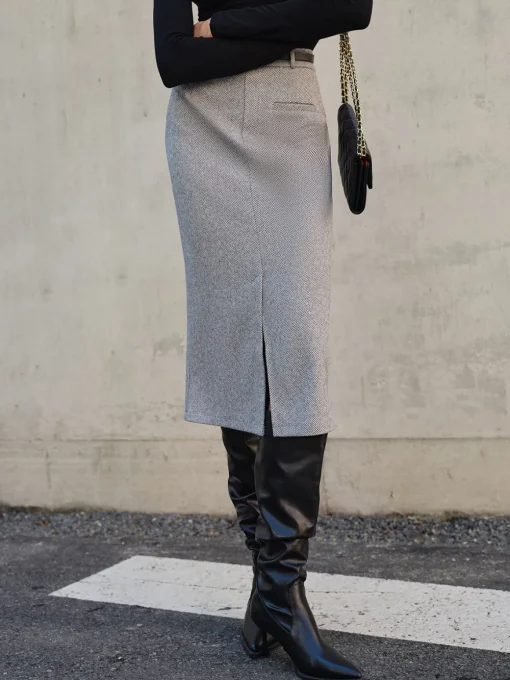 COMMENSE Skirts|Bottoms^Chevron Split Midi Skirt Without Belt Grey