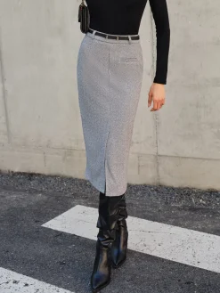 COMMENSE Skirts|Bottoms^Chevron Split Midi Skirt Without Belt Grey