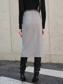 COMMENSE Skirts|Bottoms^Chevron Split Midi Skirt Without Belt Grey