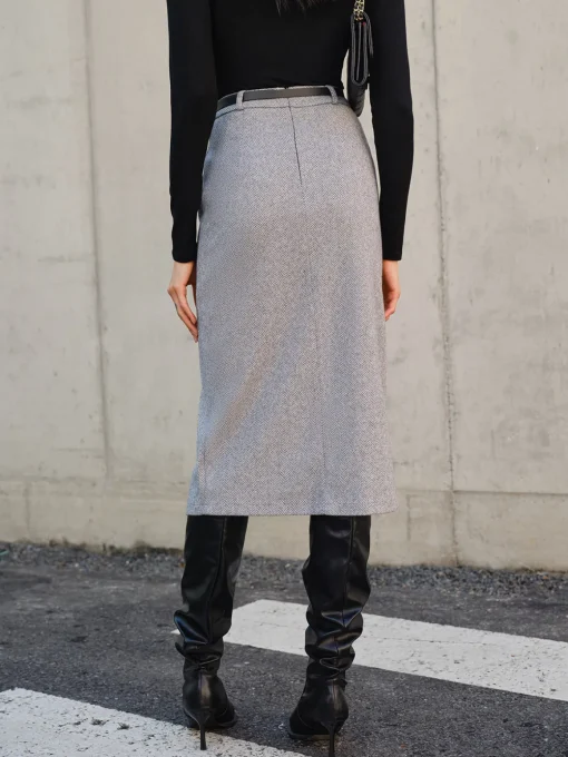 COMMENSE Skirts|Bottoms^Chevron Split Midi Skirt Without Belt Grey