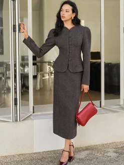 COMMENSE Skirts|Matching Sets^Chevron Split Pockets Skirt Brown