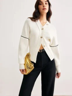 COMMENSE Cardigans|Sweaters & Cardigans^Chic Contrast Piping Button Cardigan Apricot