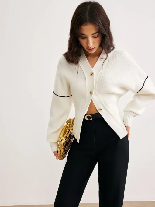 COMMENSE Cardigans|Sweaters & Cardigans^Chic Contrast Piping Button Cardigan Apricot