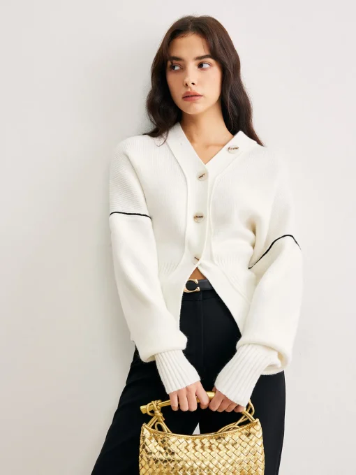 COMMENSE Cardigans|Sweaters & Cardigans^Chic Contrast Piping Button Cardigan Apricot