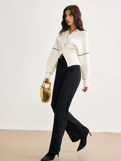 COMMENSE Cardigans|Sweaters & Cardigans^Chic Contrast Piping Button Cardigan Apricot